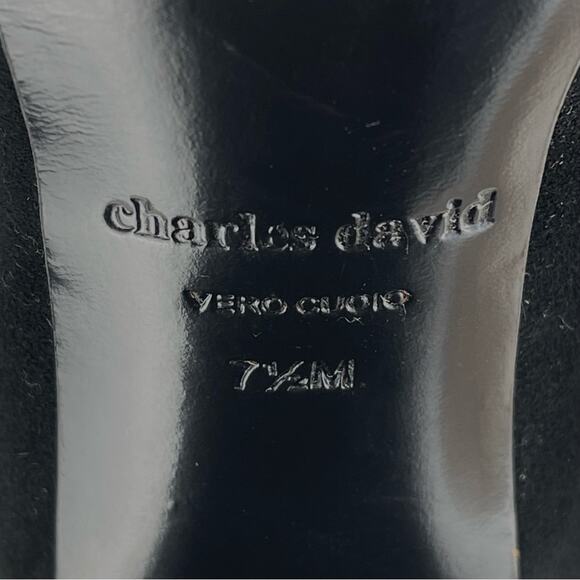 Charles David Micro Black Block High Heel Bootie Sz 7.5 Fine Leather Pointed Toe - Picture 9 of 13